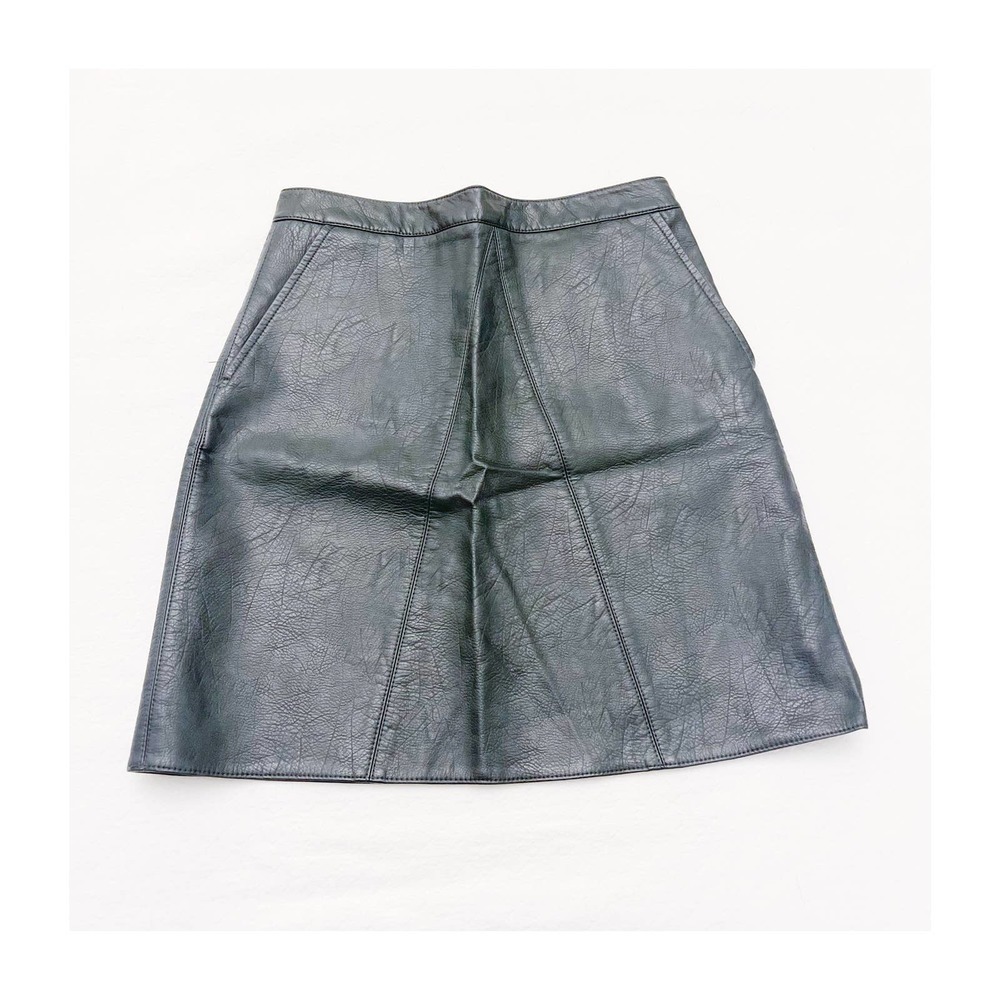 Zara A Line Short Faux Leather Skirt Dk Green SZ XS